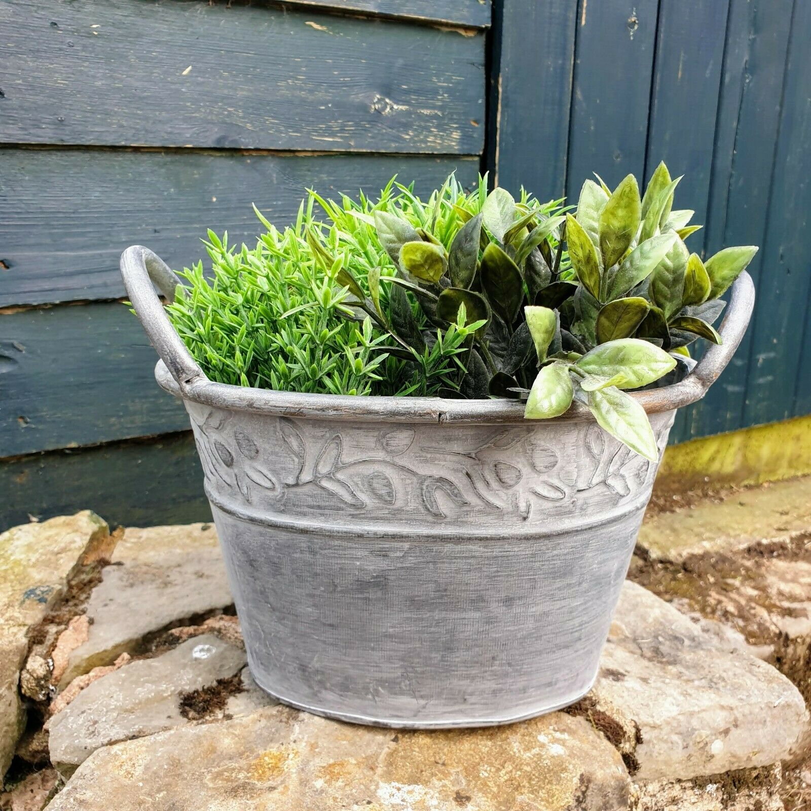 zinc planter pots Oval Zinc Metal Trough Planter