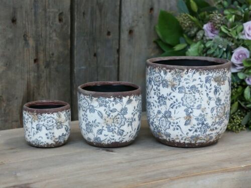 ceramic plant pot covers Blue & White Melun Plant Pot Cover, French Flower Pattern Ceramic Floral Planter