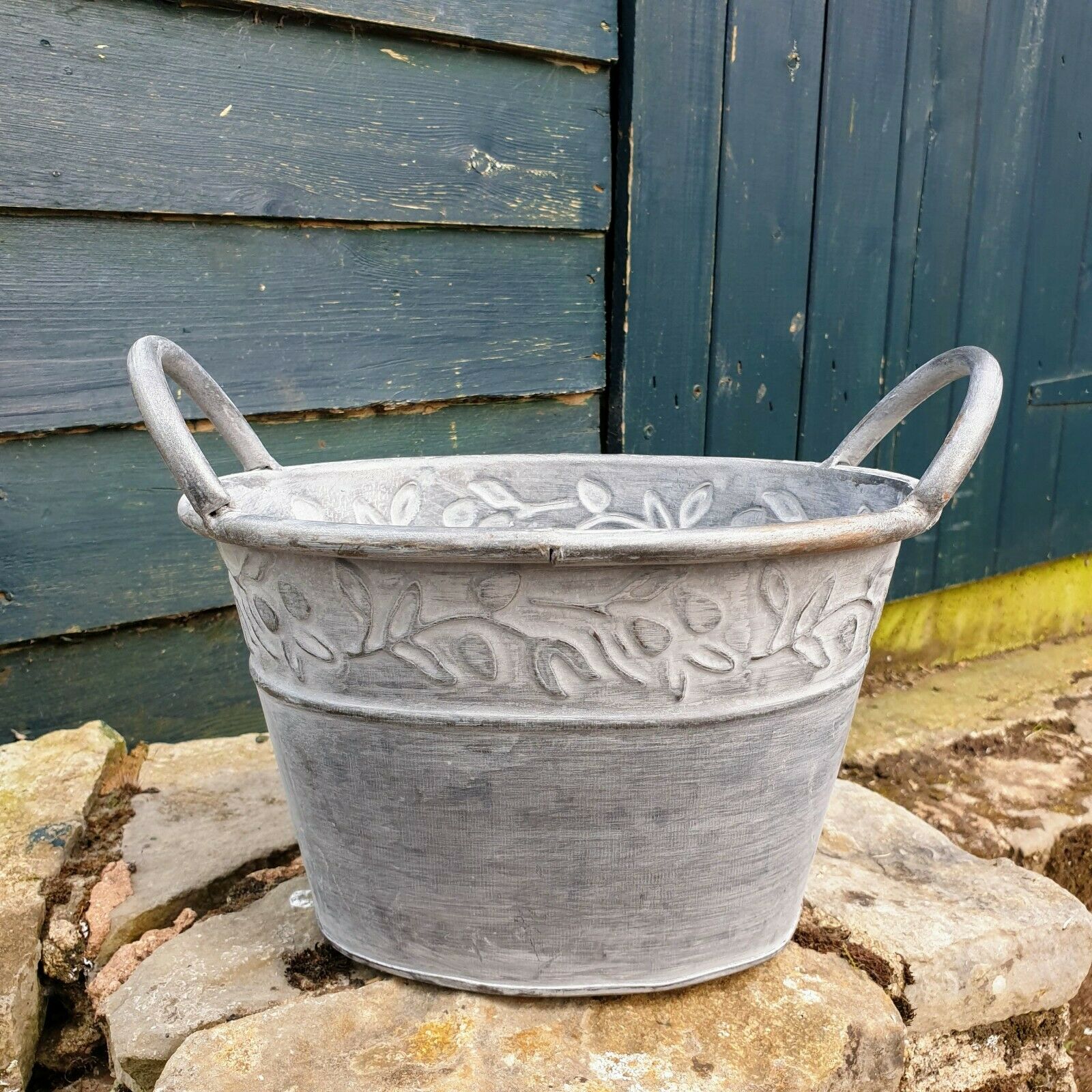 Oval Zinc Metal Trough Planter 