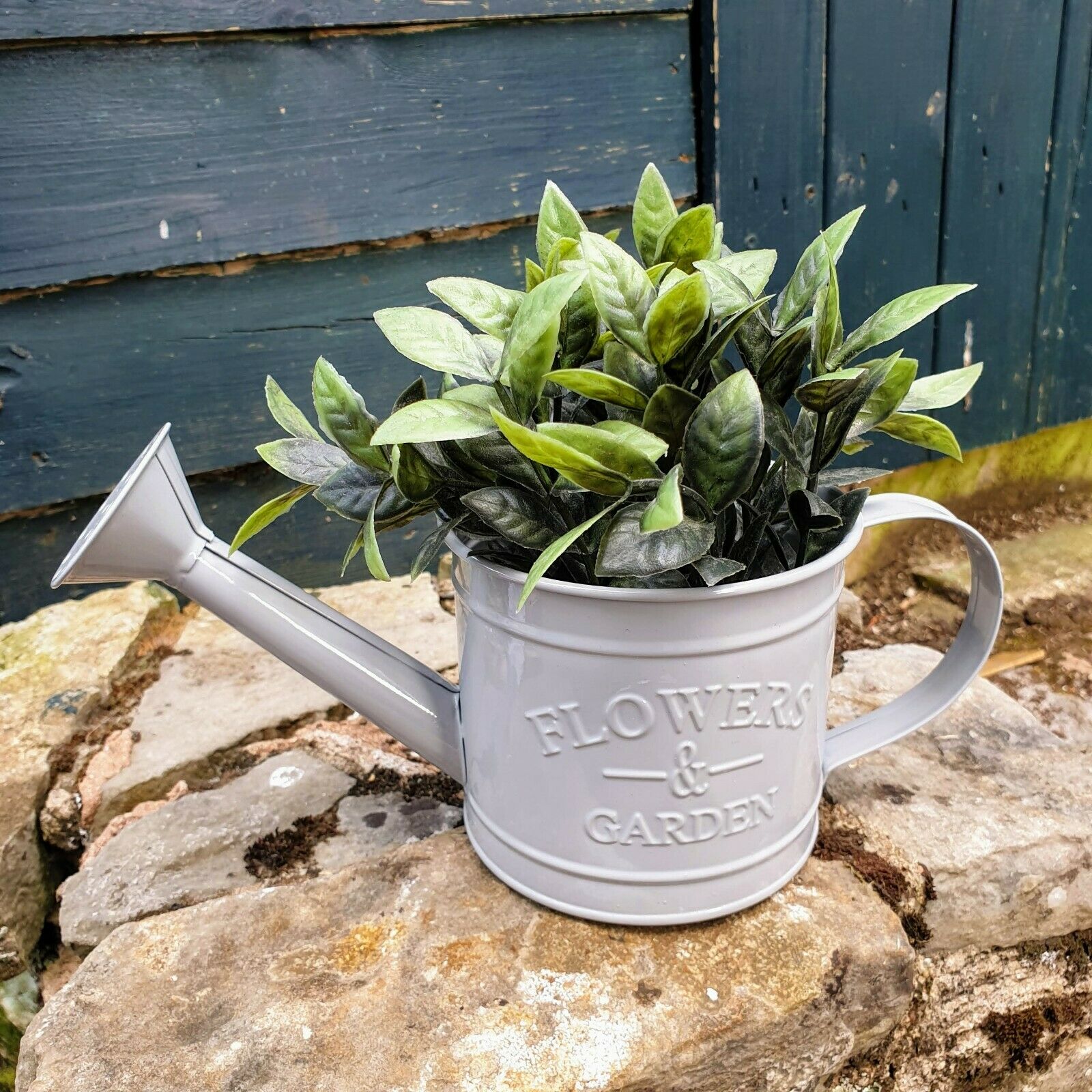 Mini Grey Metal Watering Can Style Planter 