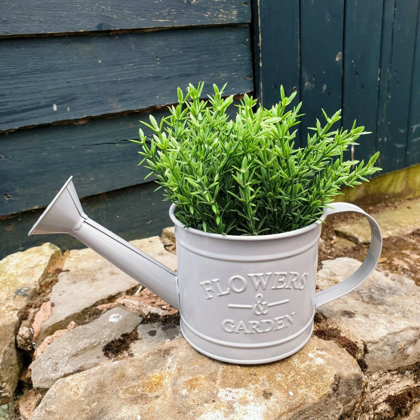 Mini Grey Metal Watering Can Style Planter 