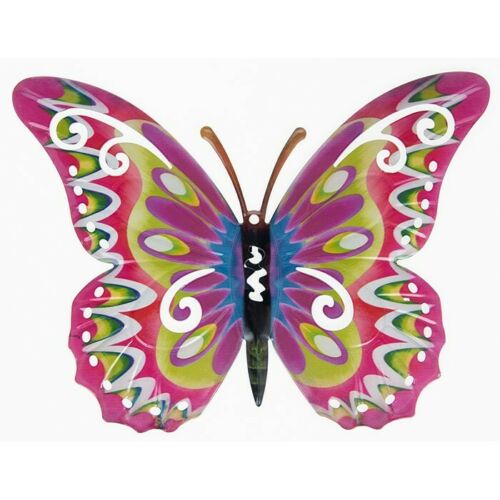 Large Pink Metal Butterfly Garden Fence Or Wall Decoration