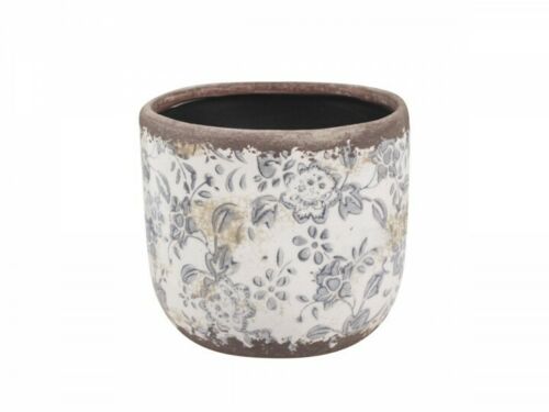 Blue & White Melun Plant Pot Cover, French Flower Pattern Ceramic Floral Planter